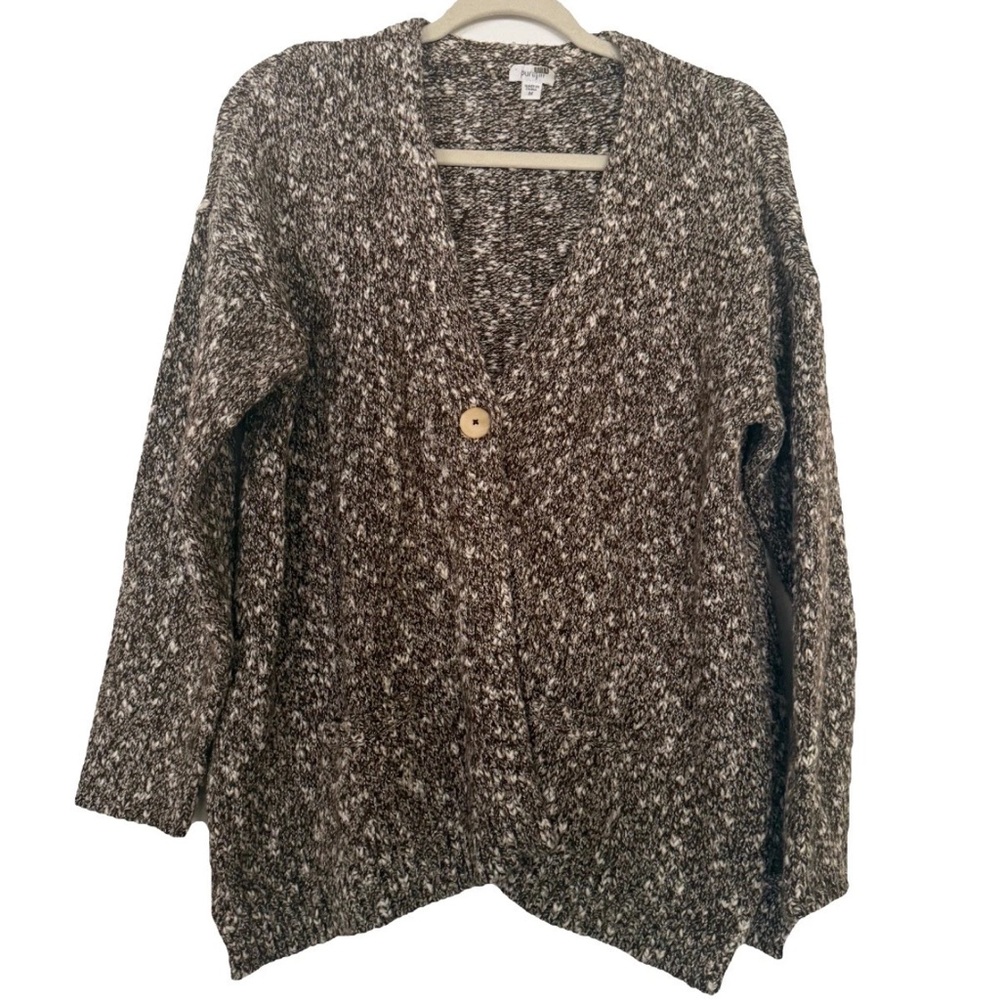 Pure J. Jill Cardigan Sweater Womens SZ M Brown Acrylic Polyester Blend Pockets